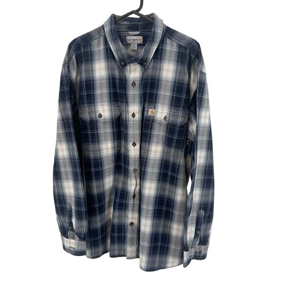 Carhartt Relaxed Fit 100% Cotton Men's Navy Plaid Shirt 2XL Fall 2018 Button-Up - Picture 1 of 12